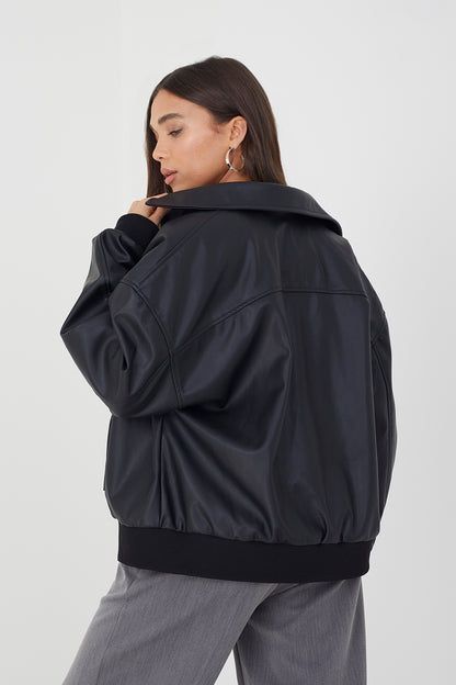 Brave Soul Black Zip Through PU Jacket - Black Image 2