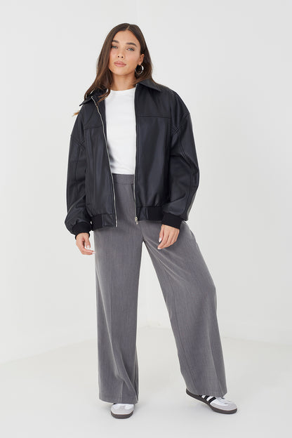 Brave Soul Black Zip Through PU Jacket - Black Image 3