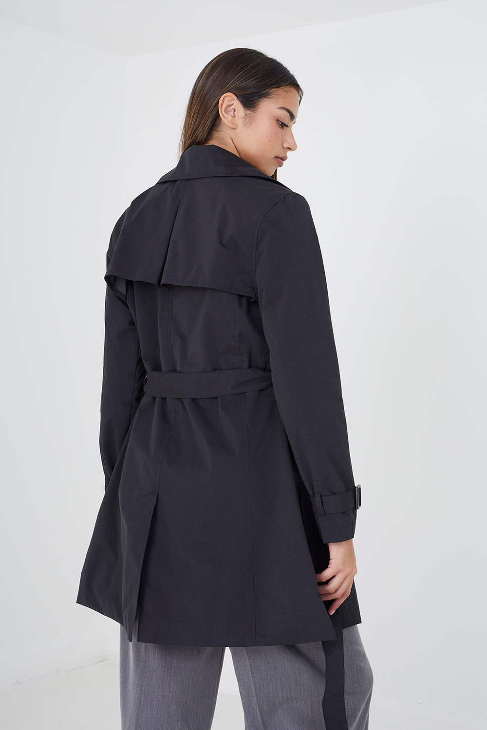 Brave Soul Black Double Breasted Short Trench Coat - Black Image 2