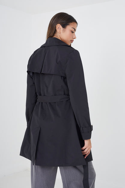 Brave Soul Black Double Breasted Short Trench Coat - Black Image 2