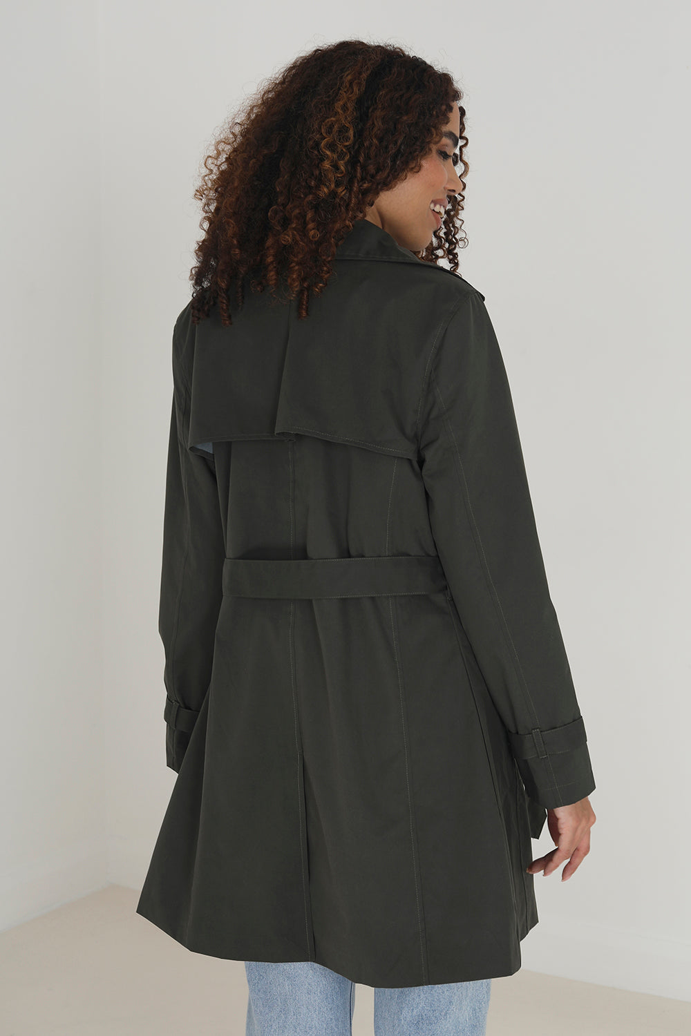 Brave Soul Khaki Double Breasted Short Trench Coat - Khaki Image 2