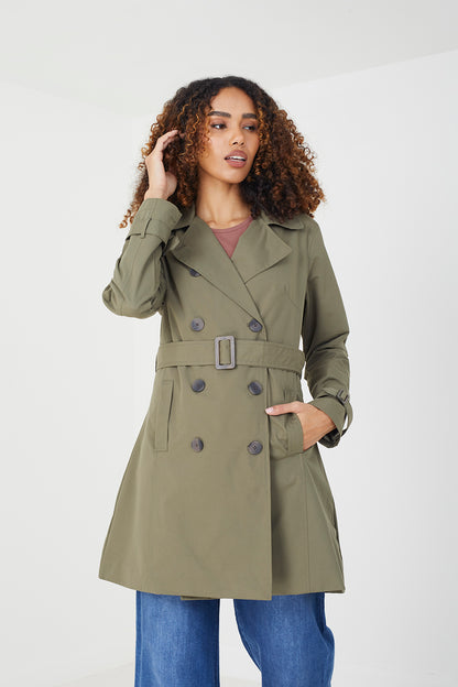 Brave Soul Light Khaki Double Breasted Short Trench Coat - Light Khaki Image 1