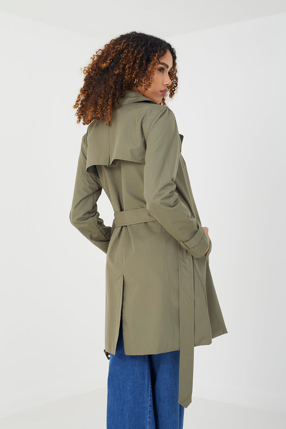 Brave Soul Light Khaki Double Breasted Short Trench Coat - Light Khaki Image 2