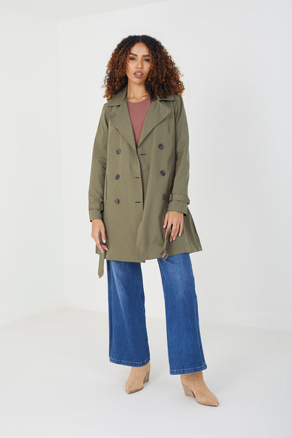 Brave Soul Light Khaki Double Breasted Short Trench Coat - Light Khaki Image 3