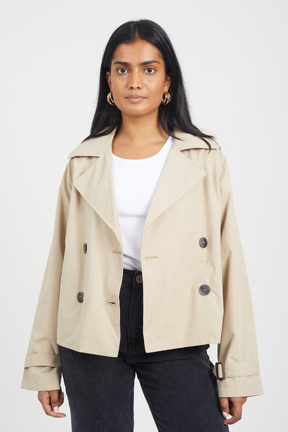 Brave Soul Stone Double Breasted Short Trench Coat - Stone Image 1