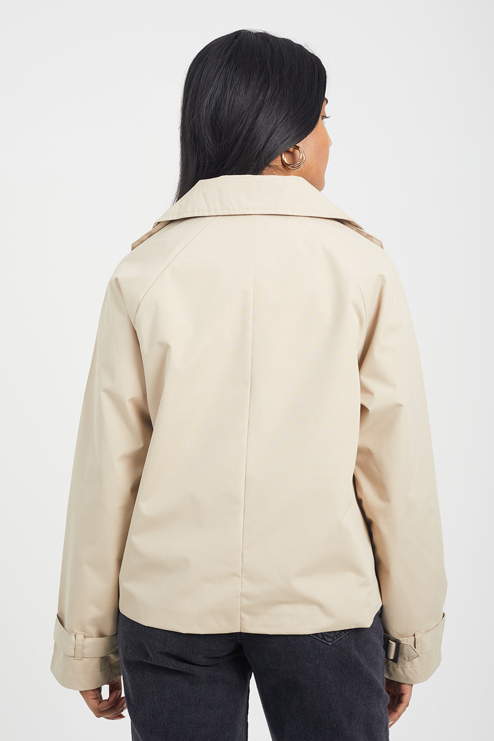 Brave Soul Stone Double Breasted Short Trench Coat - Stone Image 2