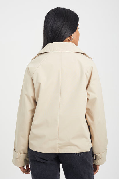 Brave Soul Stone Double Breasted Short Trench Coat - Stone Image 2