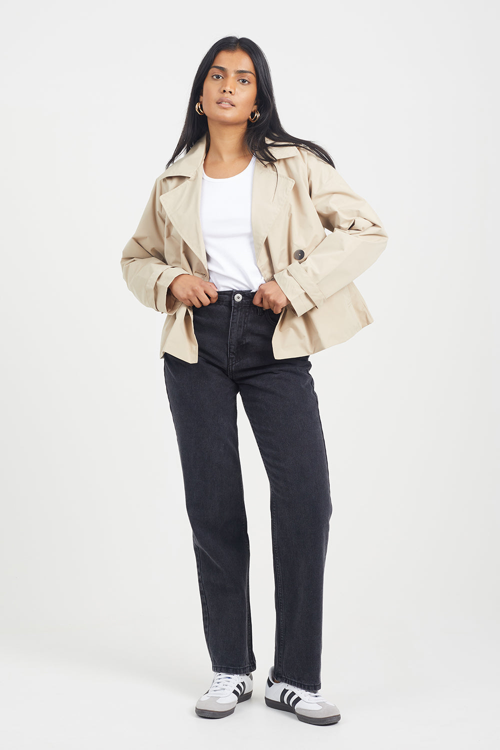 Brave Soul Stone Double Breasted Short Trench Coat - Stone Image 3