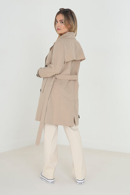 Brave Soul Stone Double Breasted Short Trench Coat - Stone Image 2