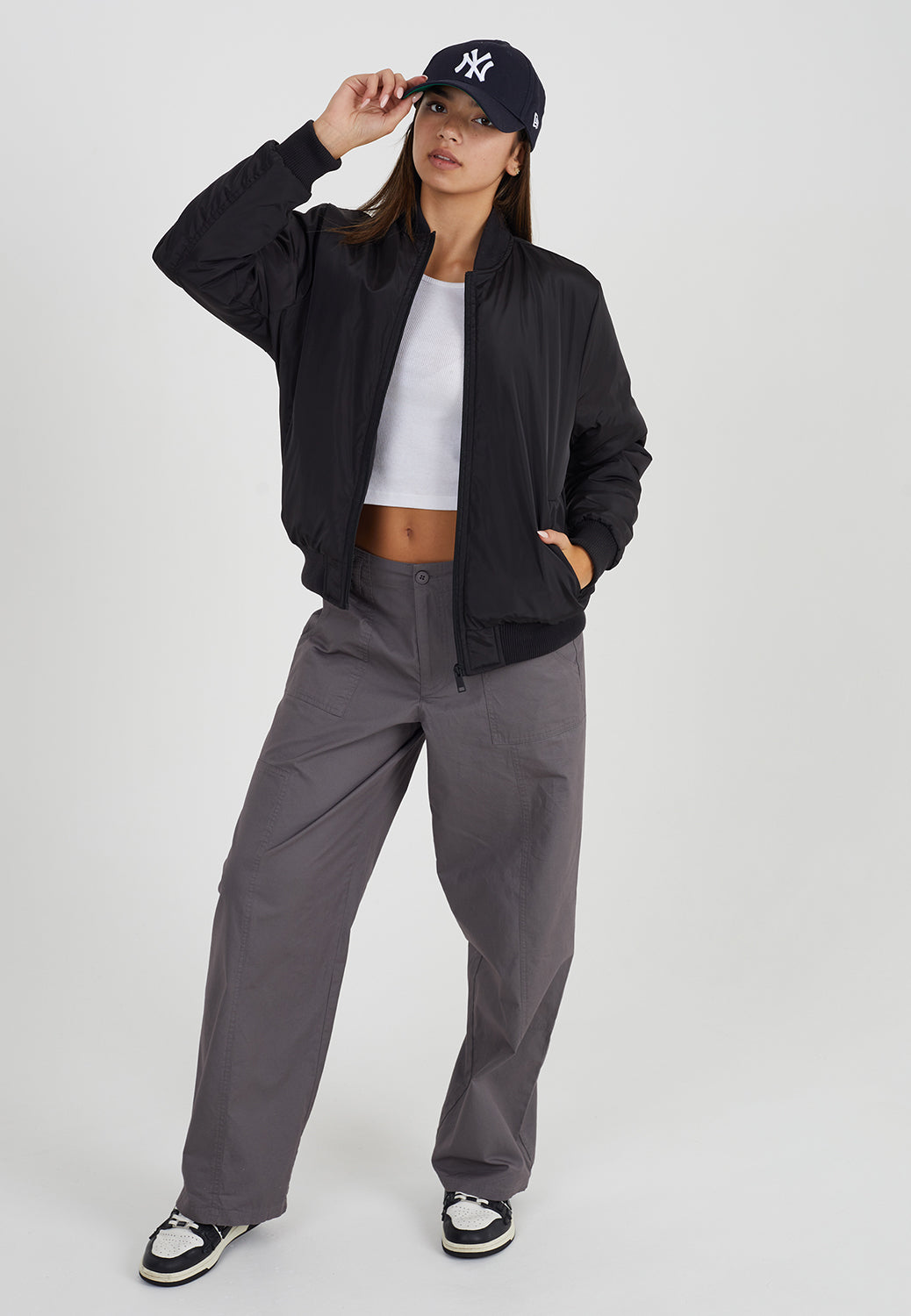 Brave Soul Black Ruched Sleeve Oversized Bomber Jacket - Black Image 3