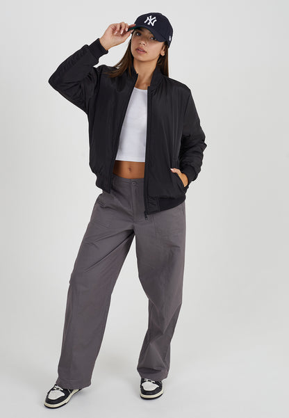 Brave Soul Black Ruched Sleeve Oversized Bomber Jacket - Black Image 3