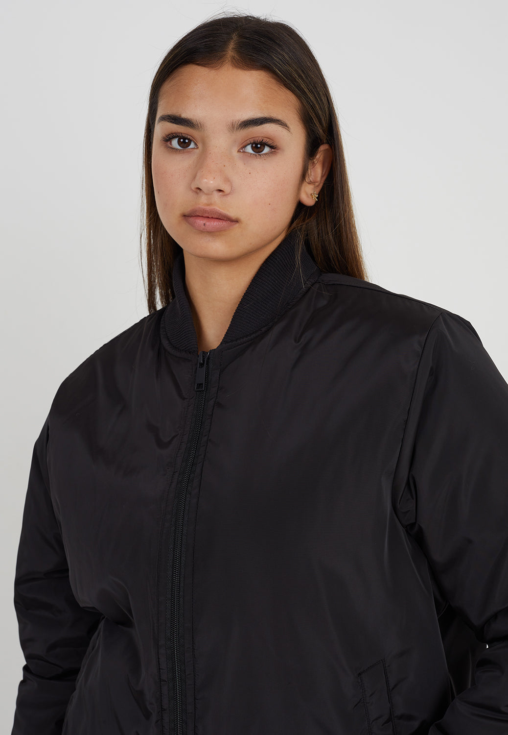 Brave Soul Black Ruched Sleeve Oversized Bomber Jacket - Black Image 4