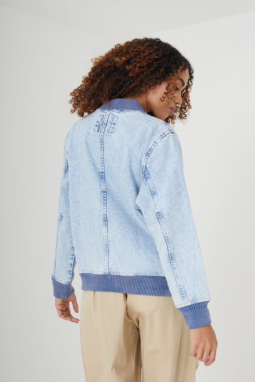 Brave Soul Light Blue Ruched Sleeve Oversized Bomber Jacket - Light Blue Image 2