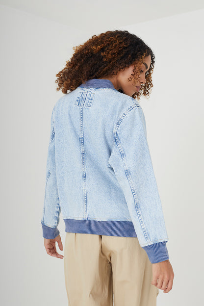 Brave Soul Light Blue Ruched Sleeve Oversized Bomber Jacket - Light Blue Image 2