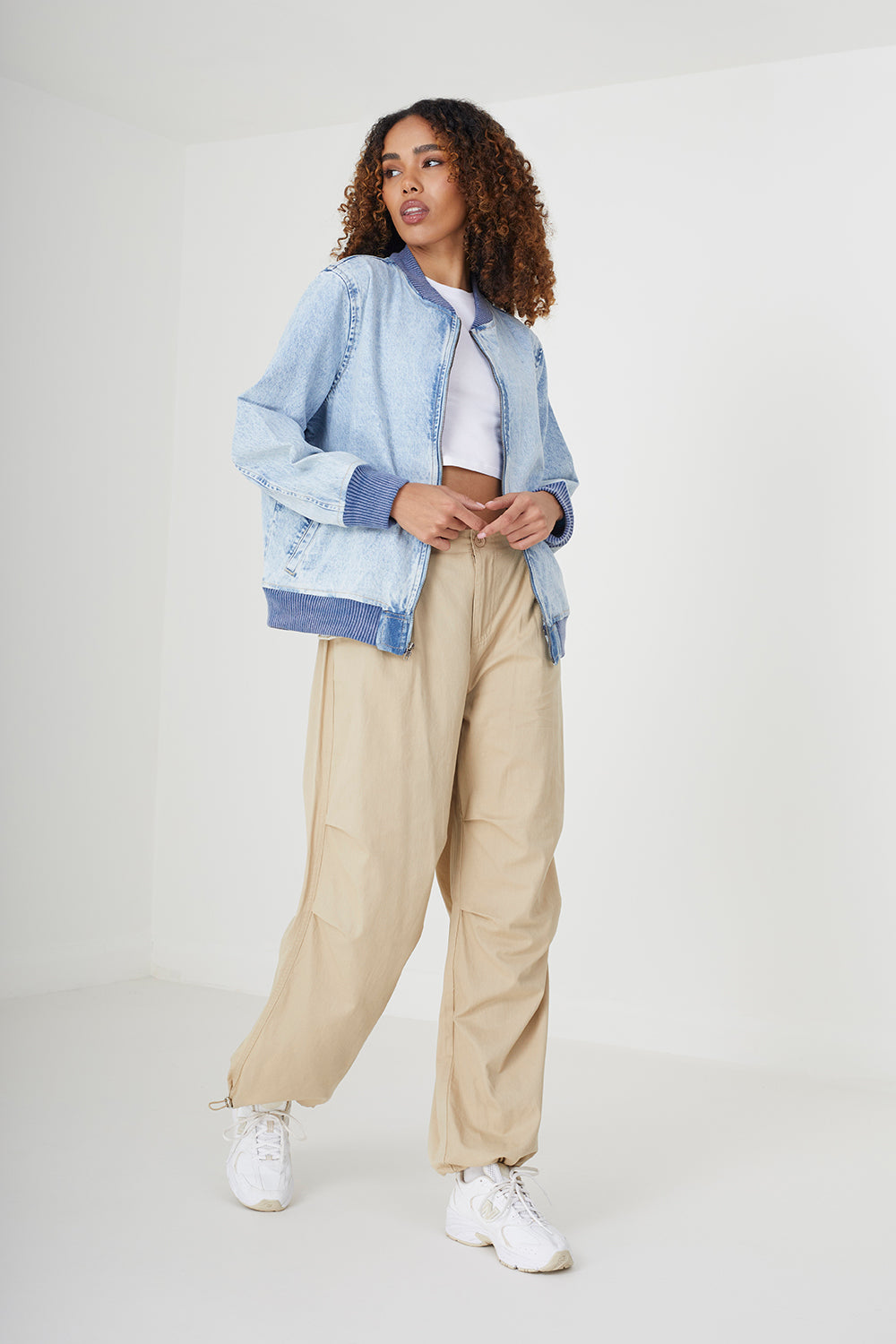 Brave Soul Light Blue Ruched Sleeve Oversized Bomber Jacket - Light Blue Image 3