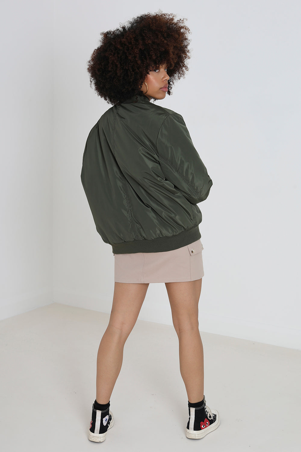 Brave Soul Khaki Ruched Sleeve Oversized Bomber Jacket - Khaki Image 2