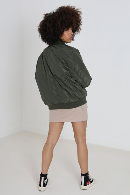 Brave Soul Khaki Ruched Sleeve Oversized Bomber Jacket - Khaki Image 2
