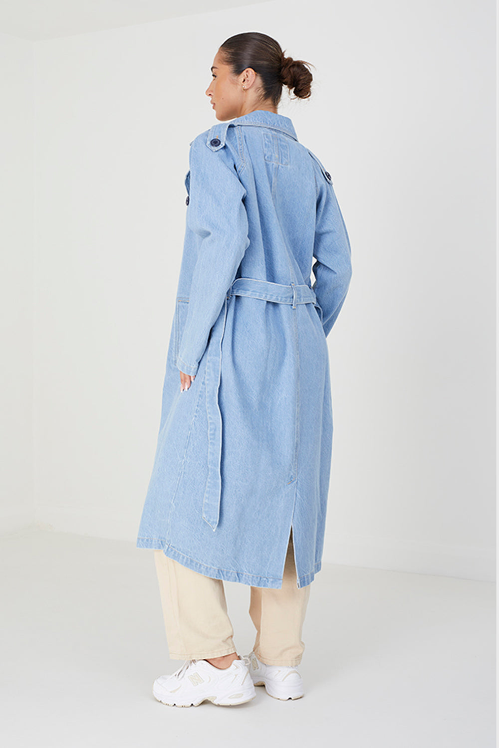 Brave Soul Off White Double-Breasted Longline Trench Coat with Raglan Sleeves - Off White Image 2