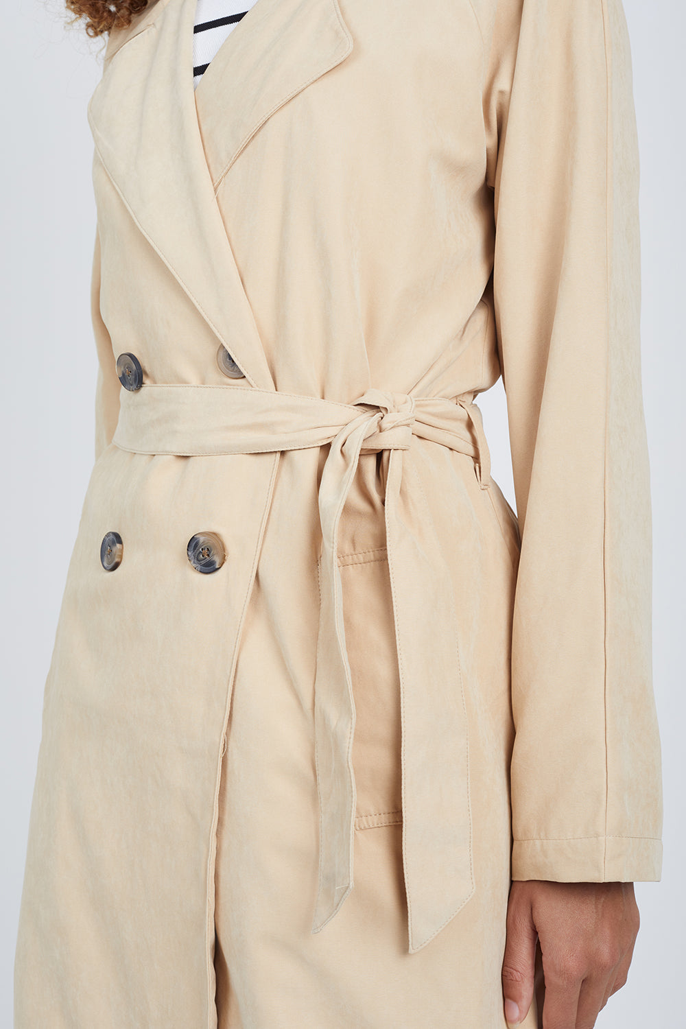 Brave Soul Camel Double-Breasted Longline Trench Coat with Raglan Sleeves - Camel Image 4