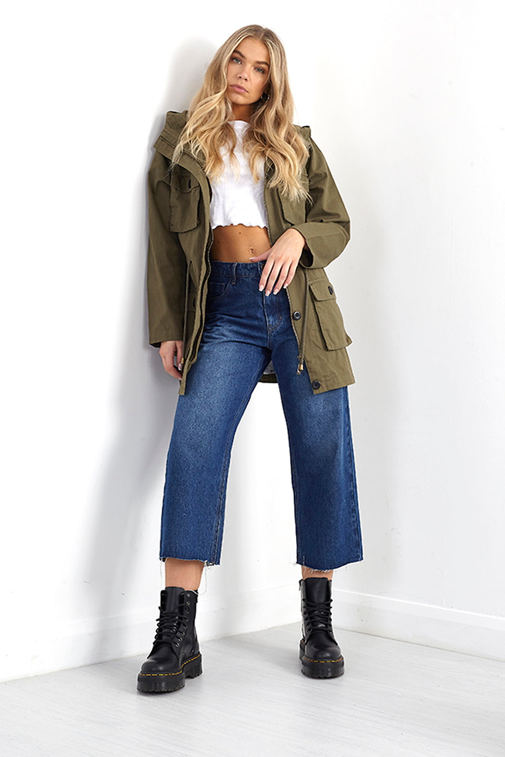 Brave Soul Khaki Utility-Style Hooded Parka Jacket - Khaki Image 1