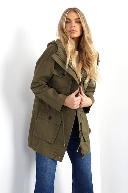 Brave Soul Khaki Utility-Style Hooded Parka Jacket - Khaki Image 3