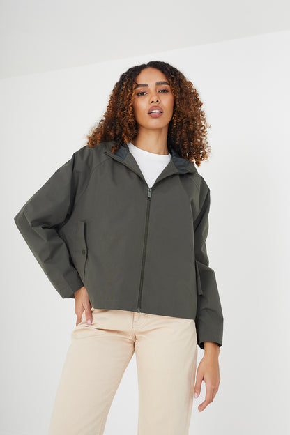 Brave Soul Khaki Cropped Raglan Sleeve Jacket With Hood - Khaki Image 1
