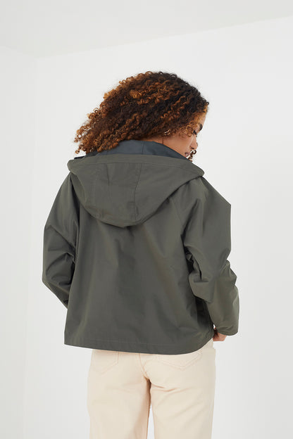 Brave Soul Khaki Cropped Raglan Sleeve Jacket With Hood - Khaki Image 2