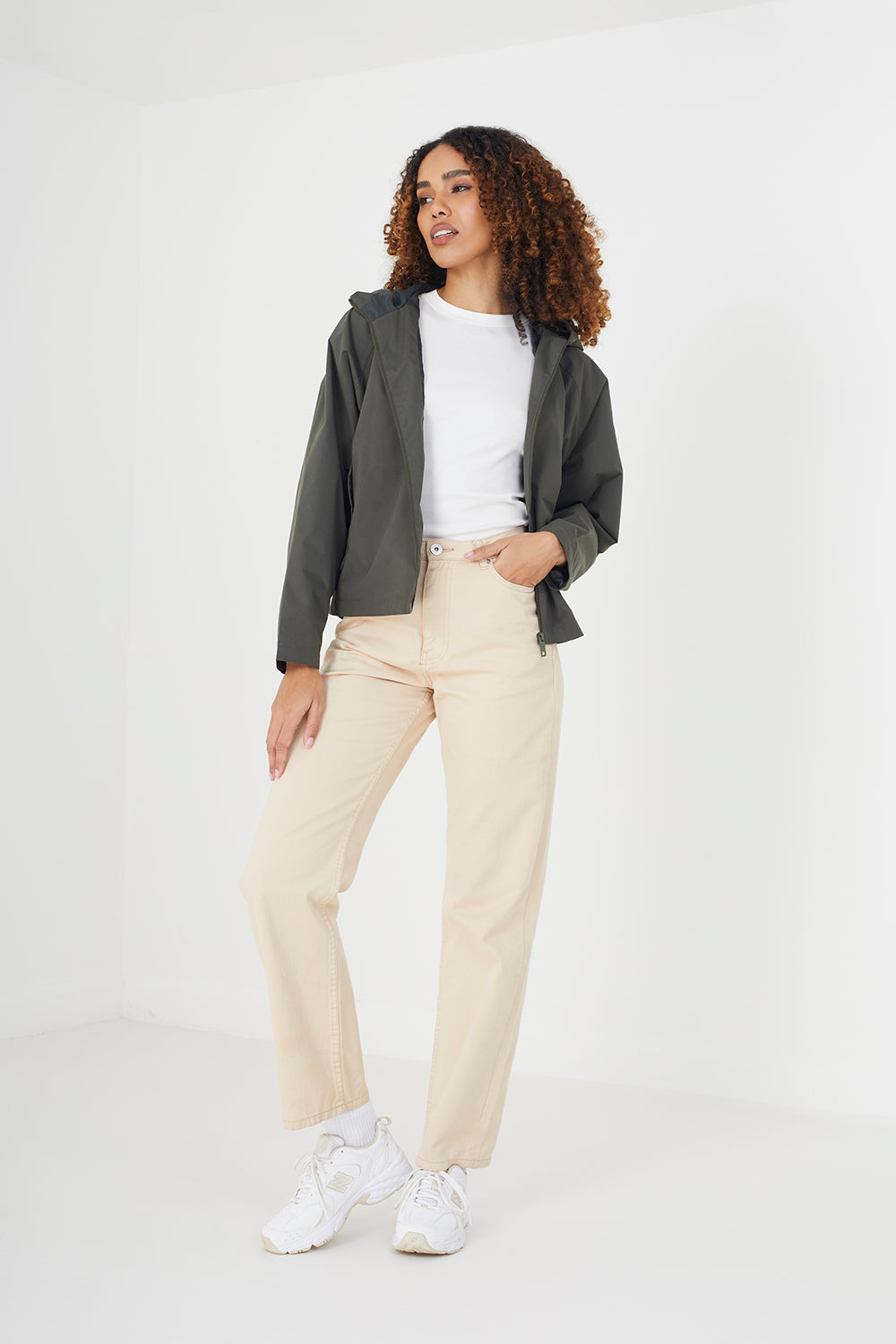 Brave Soul Khaki Cropped Raglan Sleeve Jacket With Hood - Khaki Image 3