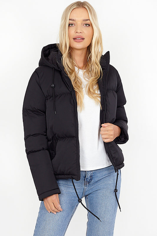 Brave Soul Black Padded Short Hooded Jacket - Black Image 1