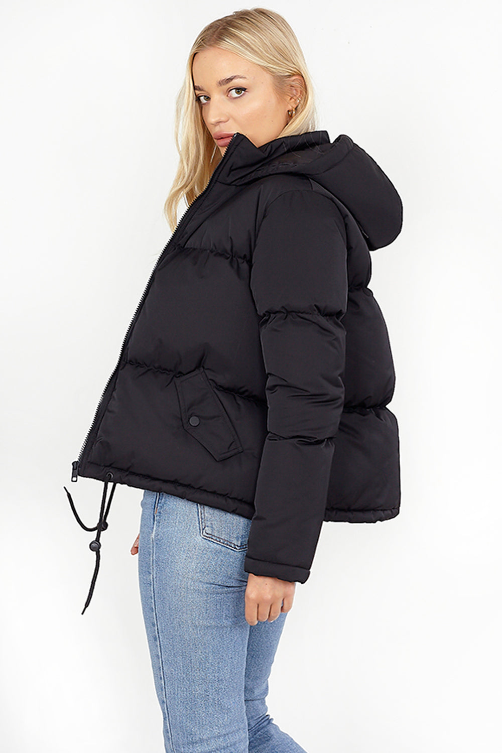 Brave Soul Black Padded Short Hooded Jacket - Black Image 2