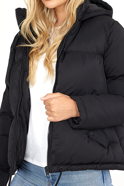 Brave Soul Black Padded Short Hooded Jacket - Black Image 3