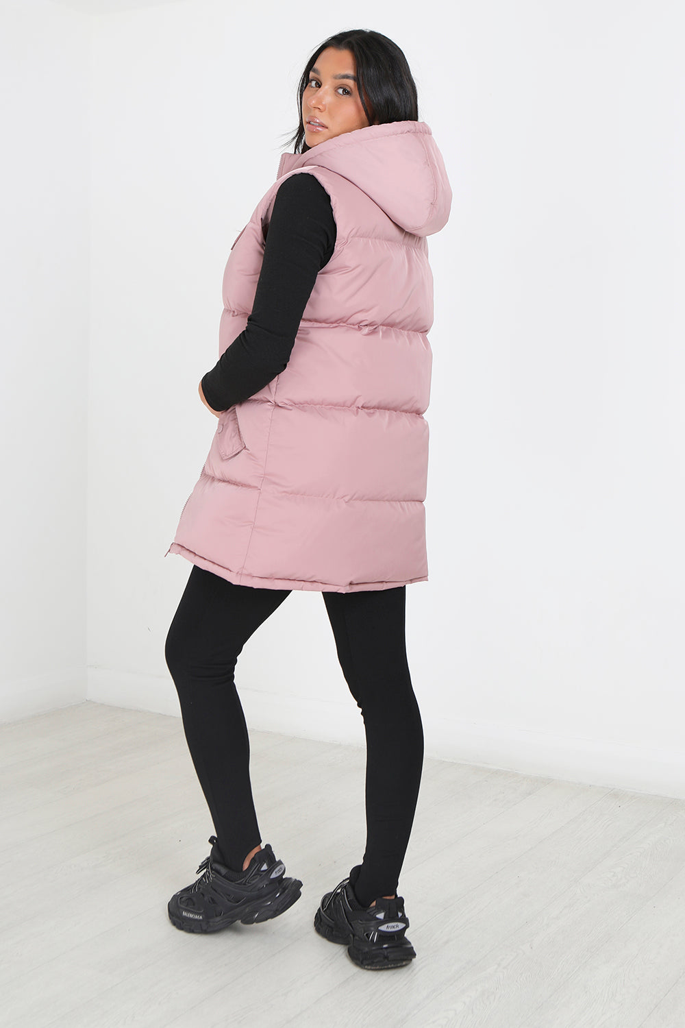 Brave Soul Dusty Pink Longline Hooded Puffer Gilet - Dusty Pink Image 2