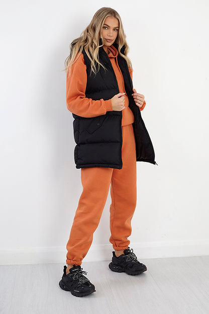 Brave Soul Black Longline Hooded Puffer Gilet - Black Image 3