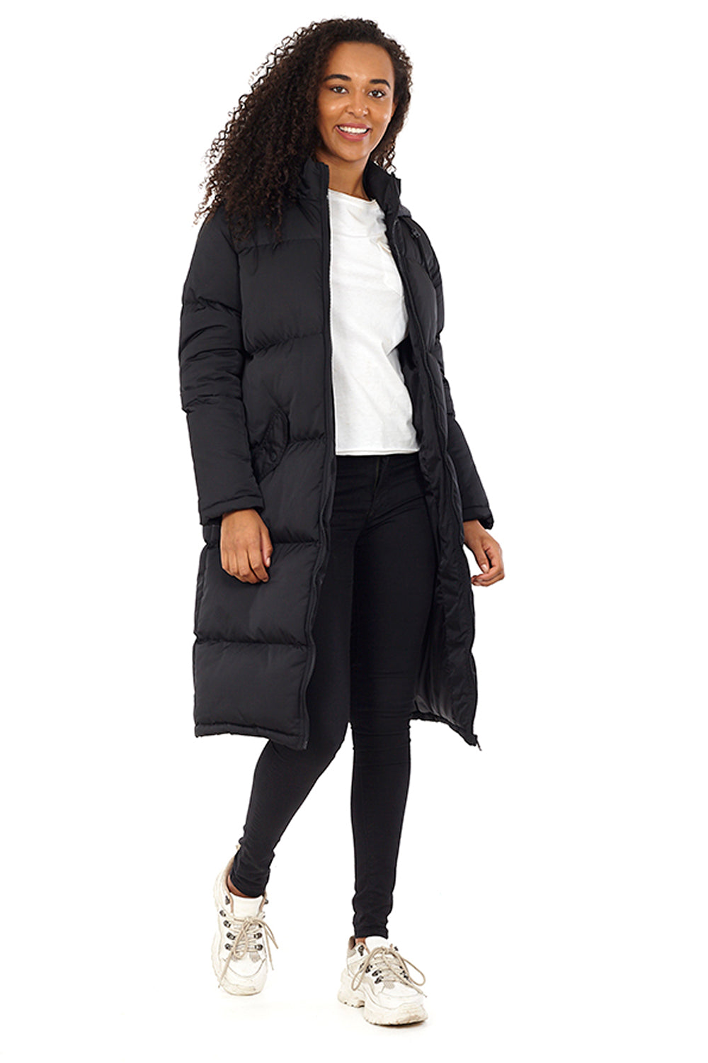 Brave Soul Black Maxi Length Padded Jacket With Fixed Hood - Black Image 1
