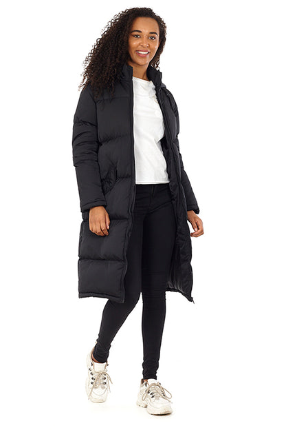 Brave Soul Black Maxi Length Padded Jacket With Fixed Hood - Black Image 1