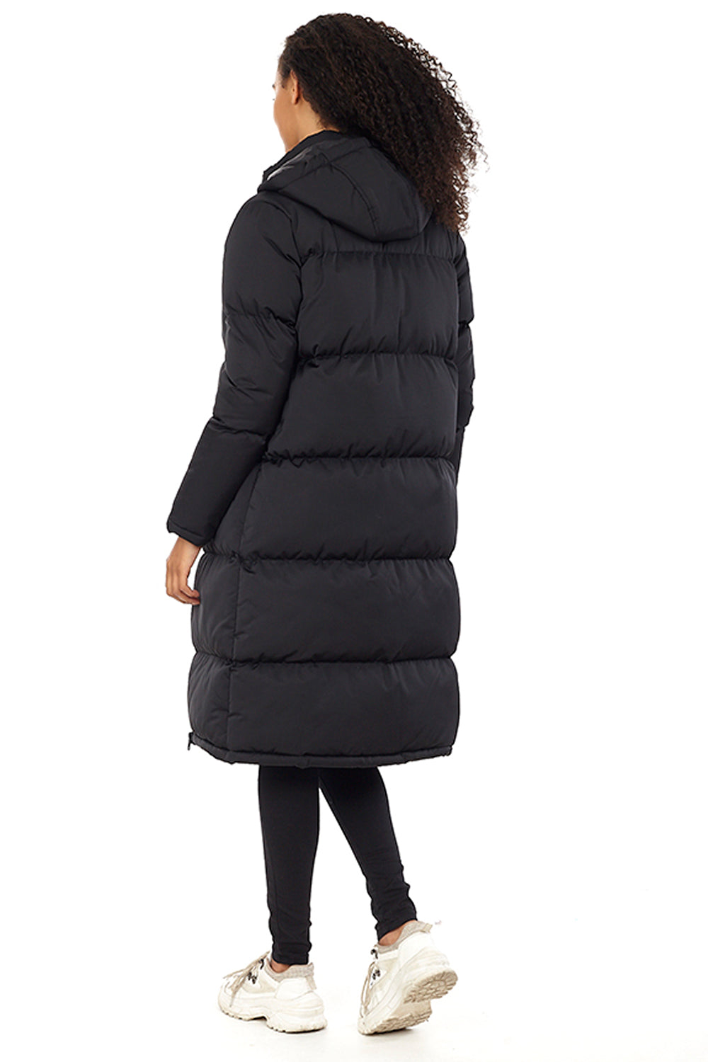 Brave Soul Black Maxi Length Padded Jacket With Fixed Hood - Black Image 2