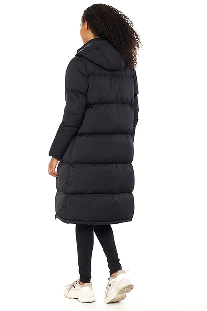 Brave Soul Black Maxi Length Padded Jacket With Fixed Hood - Black Image 2