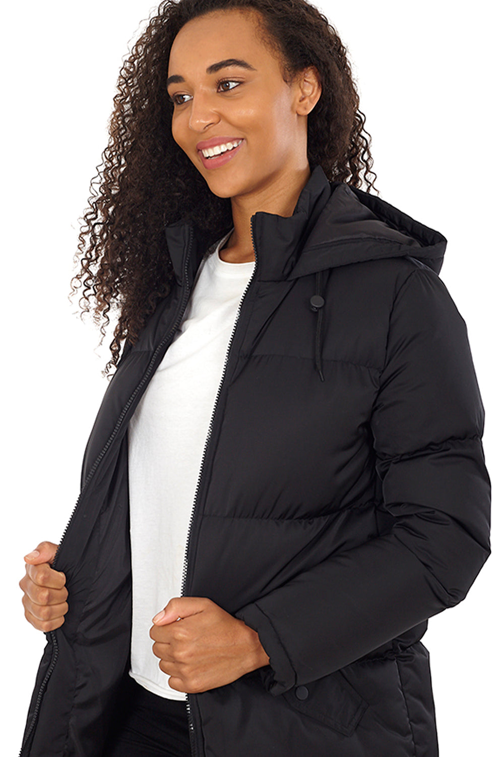 Brave Soul Black Maxi Length Padded Jacket With Fixed Hood - Black Image 3