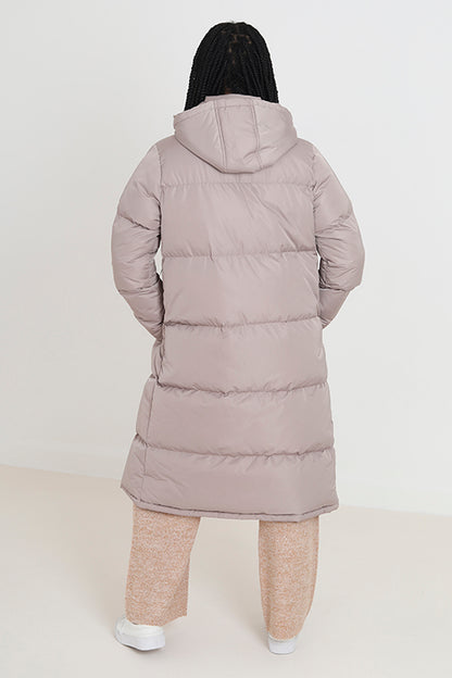 Brave Soul Stone Maxi Length Padded Jacket With Fixed Hood - Stone Image 2