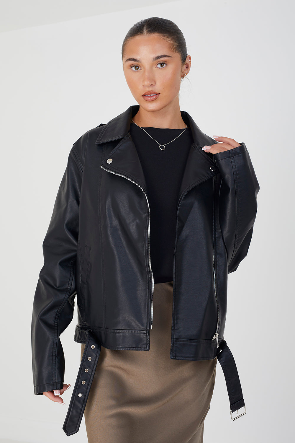 Brave Soul Black Faux Leather PU Oversized Jacket - Black Image 1