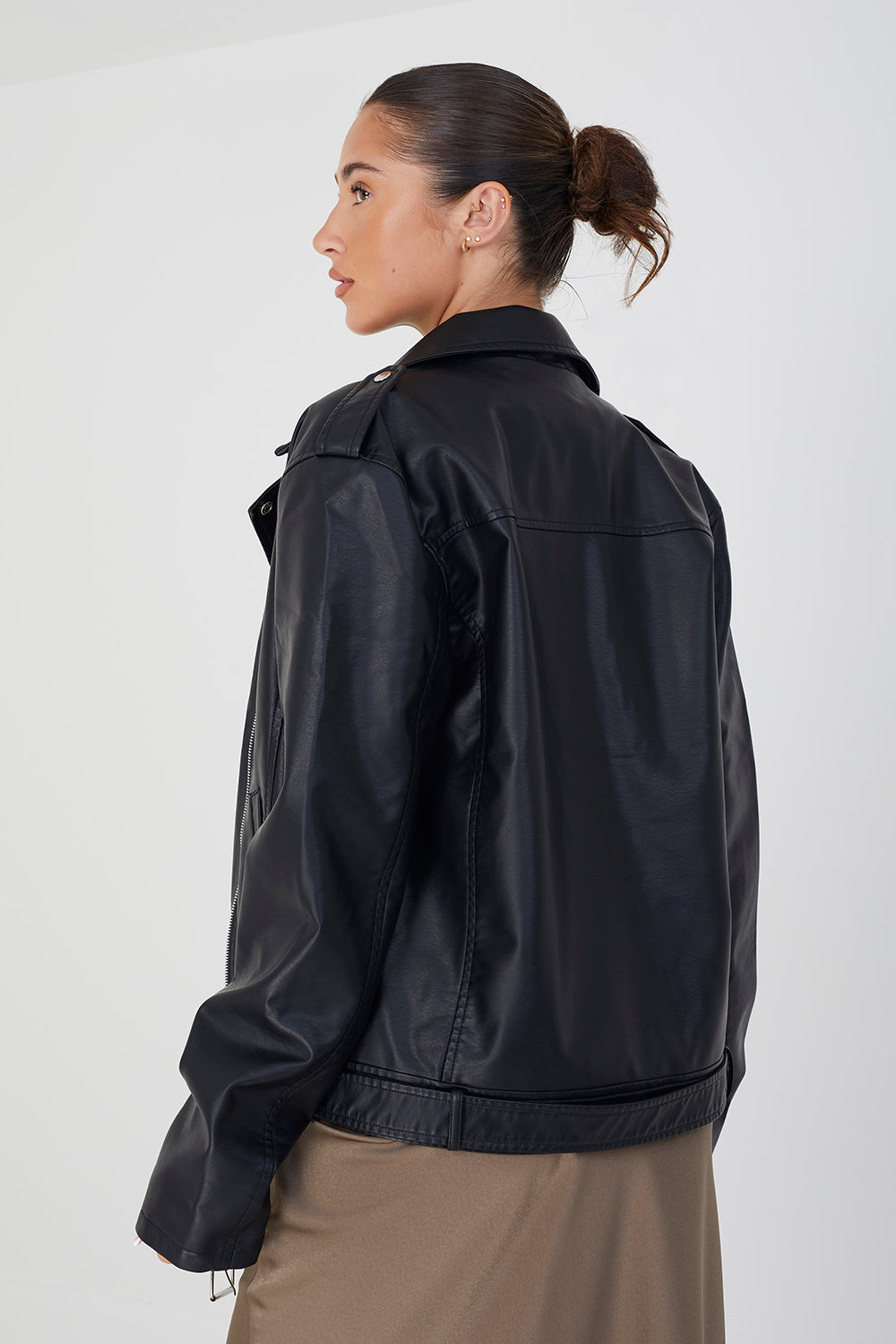 Brave Soul Black Faux Leather PU Oversized Jacket - Black Image 2