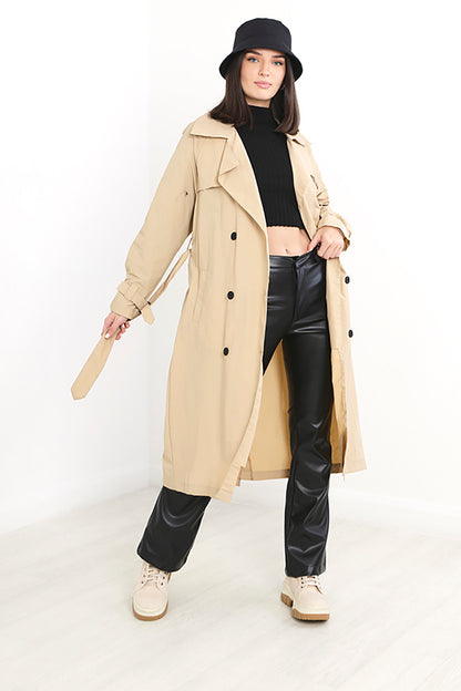 Brave Soul Light Tan Belted Longline Trench Coat - Light Tan Image 1