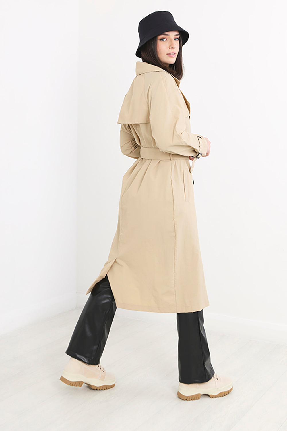 Brave Soul Light Tan Belted Longline Trench Coat - Light Tan Image 2