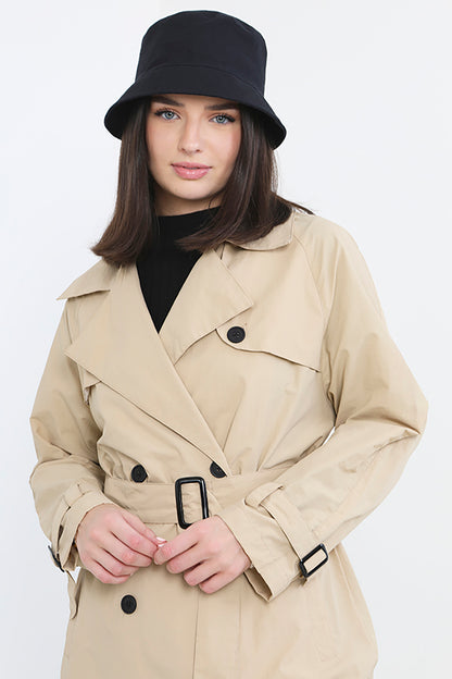 Brave Soul Light Tan Belted Longline Trench Coat - Light Tan Image 3