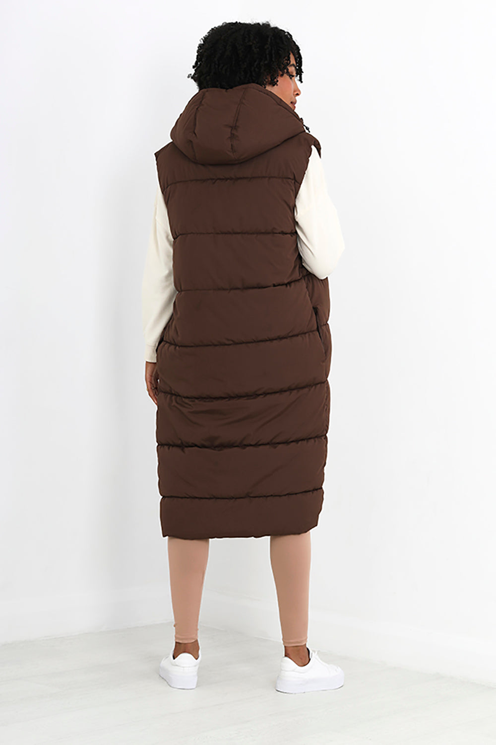 Brave Soul Chocolate Longline Gilet With Fixed Hood - Chocolate Image 2