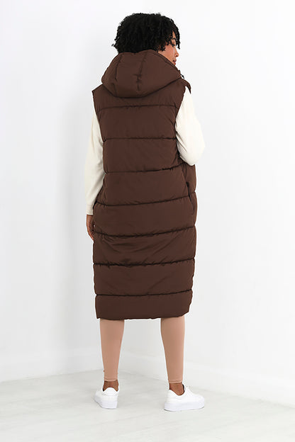 Brave Soul Chocolate Longline Gilet With Fixed Hood - Chocolate Image 2