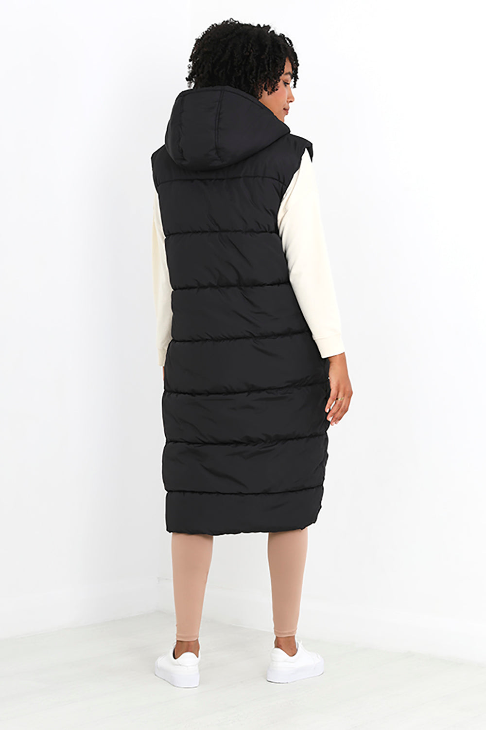 Brave Soul Black Longline Gilet With Fixed Hood - Black Image 2