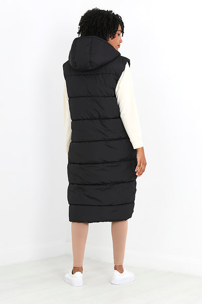 Brave Soul Black Longline Gilet With Fixed Hood - Black Image 2