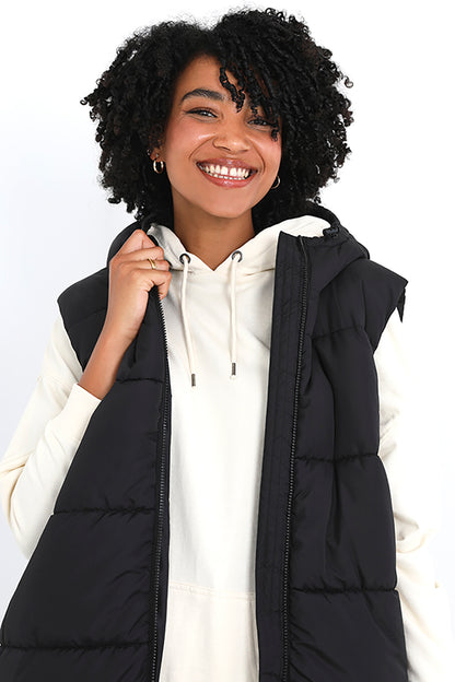 Brave Soul Black Longline Gilet With Fixed Hood - Black Image 3