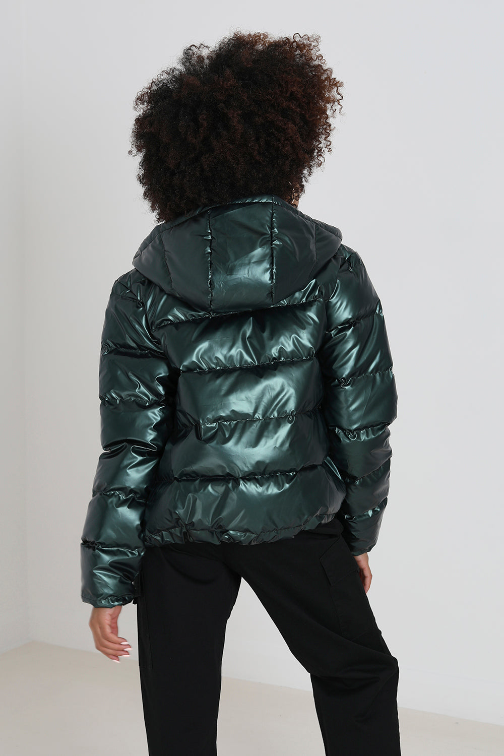 Brave Soul Dark Green Metallic Padded Puffer Jacket - Dark Green Image 2